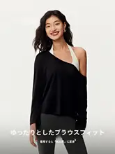 yottoy 大きなラウンドネックのスポーツトップス【オフショルダー・快適な長袖・プラティス・ヨガ用】