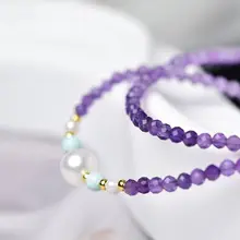 紫水晶ネックレス【真珠パーツ・ロックコ骨チェーン・女性用】