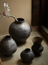 高級感ある古風な陶器の花瓶【インテリア装飾用・茶道風】