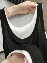 シンプルでお洒落！Uネックリブベスト【バイカラー・レイヤードデザイン・女性用】（セットアップ対応）