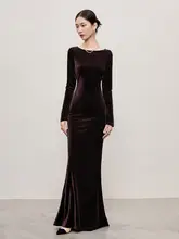 ワンピース ロング ドレス【ワインレッド サテン ロングスリーブ・ウエストリボン・フィッシュテールデザイン】