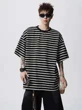 白黒ストライプTシャツ【メンズ・デザイン性・ゆったりフィット・ショートスリーブ】