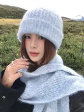 ニット耳あて付き帽子と保温スカーフ【秋冬用・暖かさ抜群・ファッション性】（セットアップ対応）