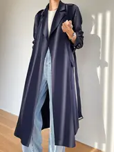 女性用 中長丈ウエスト絞りトレンチコート【ノーコクボ・しわになりにくい・ブルー】