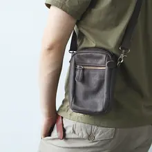 ブルーレザーグッズメンズ本革スモールバッグ牛革携帯電話バッグ