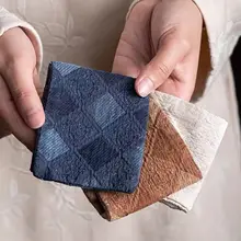 レトロダイヤモンド柄のコットンリネン茶巾【手作り・防熱・ティーブル用】