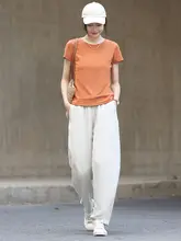 高品質リネン混素材のハイウエストパンツ【春夏用・ワイドバルーン型・カジュアル】