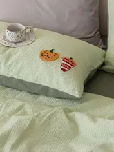 全棉カ cartoon 4点セット【色織り・ワッフル生地・刺繍入り・1.8m用】