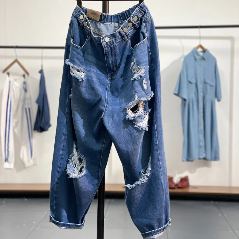 女性用ハーレ ムパンツ：夏用デニムスタイルの通勤風デザインと体型カバー機能