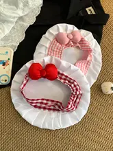 赤いギンガムチェックのシェフ帽子【可愛いリボン付き・コスプレ・料理用】