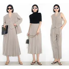 立体肌理感ベスト・タイトパンツ・プリーツスカート・ビジネススーツ【秋用・女性用】（セットアップ対応）