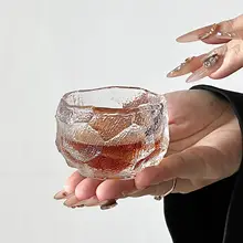 侘寂風デザインのヴィンテージ小酒杯【ガラス製・一口用・功夫茶用】