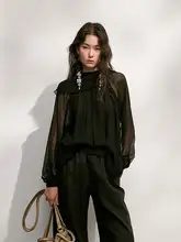 春夏用シルク長袖ブラウス【ファッション・リボンデザイン】