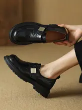 黒革製 英倫風 厚底ローファー【軽量・脱ぎ履き簡単】