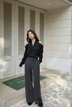 高ウエスト グレー系 ワイドレッグパンツ【春用・女性用・カジュアル】