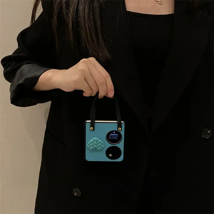 湖水色 編み込みハートデザイン スマートフォンケース【折りたたみ式・衝撃吸収・華為P50Pocket用】