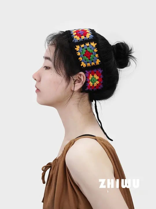ヘアアクセサリー レディース ヘアスカーフ クロシェニット エスニック カラフル ヴィンテージ カントリー風 紐結び 髪留め 春 秋