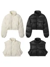 半高領の短丈ダウンジャケット【取り外し可能な袖・レディース・ブラック・冬用】