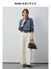 大きいサイズのハイウエストストレートデニムパンツ【カジュアル・ゆったり・秋用】（セットア ップ対応）