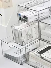透明な引き出し式小物収納ボックス【長方形・アクリル製・デスク上用】