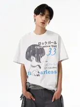 Tシャツ トップス ユニセックス 半袖 コミック柄 オーバーサイズ ヴィンテージ加工 アメリカン風 ストリート 着回し 夏 「ISIETS」