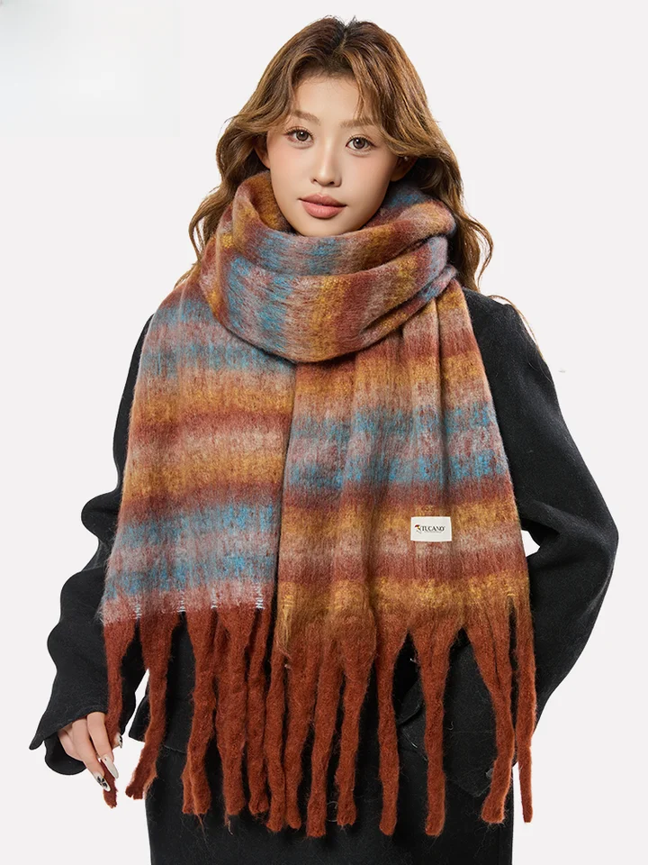 秋冬用レディースブラウンスカーフ【極上の柔らかさ・保温性・厚手】