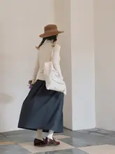 レトロチェックプリーツAラインロングスカート【コットン風・スリム効果・ひざ下丈】