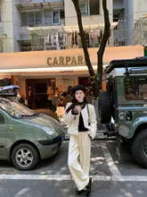 DbyDoi 白色ハイウエストパンツ【春秋用・ストレートシルエット・シンプルデザイン・フィット感アップ】
