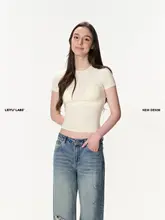 女性用 夏用ニット半袖Tシャツ【ハイウエスト・フィット・ラウンドネック】（セットアップ対応）