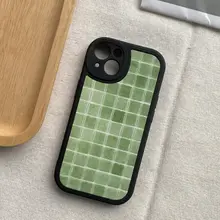 スマホケース iPhone 15 14 13 12 対応 シンプル インスタ映え 個性的 ユニーク アーティスティック グリーン スクエアチェック柄