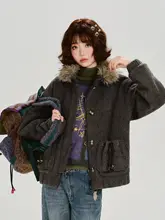 毛皮付きウールコート【秋冬用・デザイン性・ゆったりシルエット】