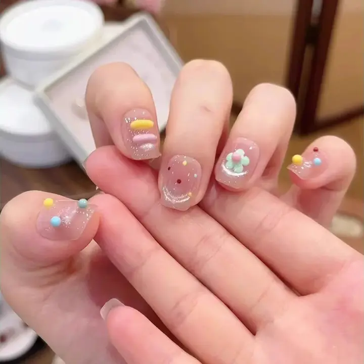 春夏用フレンチスタイルの猫眼デザイン爪飾り【手作り・立体的なデザイン】