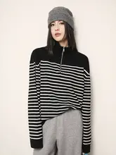 オーストラリアウールのストライプニットセーター【半開襟・冬用・保温性・高級感】