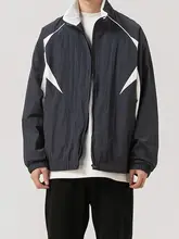 春秋用 シンプルカラーブロックデザインのメンズアウター【立ち襟・ゆったり・カジュアル】