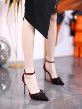 セクシーなレースデザインのポインテッドトゥハイヒール【細いヒール・サイドオープン・リボン付き】