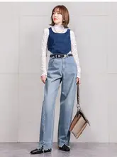 高腰ワイドバナナ型デニムパンツ【フィット・細見え・ゆったりシルエット】