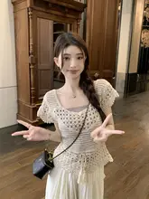 華やかなレースの透かし編みシフォンシャツ【秋用・女性用・個性的デザイン】
