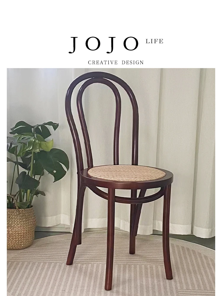 JOJO'S L. PD.Maia ヴィンテージスタイル木製ダイニングチェア：北欧風のカフェラタン編みで日常のテーブルコーディネートを実現