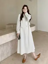シャツワンピース レディース フェイクレイヤード ロング丈 オフホワイト フレンチ風 きれいめ 上品 カジュアル 秋