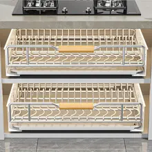 キッチン収納用ステンレス製引き出し式皿や食器のラック【穴あけ不要・洗面器付き】