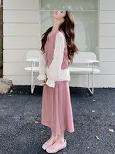 ピンクデザインのベスト付きシャツとスカート【女性用・涼しげ・シンプルスタイル】（セットアップ対応）
