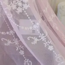北欧風デザインの白い刺繍入りカーテン【透け感のあるレース・シンプルスタイル・リビング/寝室用】