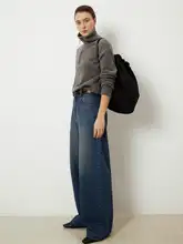 フィットのデニムパンツ【ウォッシュ加工・カジュアル・ハイウエスト】（セットアップ対応）