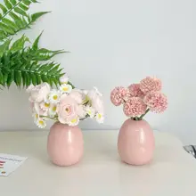 陶製デスクトップミニ花瓶【クリーミーなデザイン・フェイクフラワー付き・オフィス装飾用】