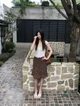 ブラウンドットローハイウエストレースバタフライリボンマーメイドスカート【夏用・大人可愛い】（セットアップ対応）