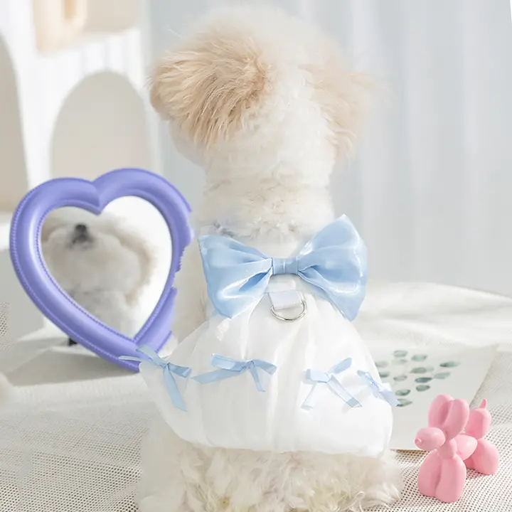 犬用カラフルリボン付きキャミソールドレス【夏用・毛が抜けにくい・薄手・ビションフリーゼ・テディベア型】