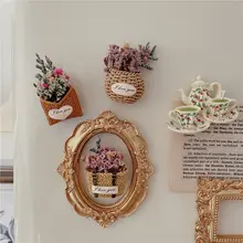 フランス風レトロ装飾の立体アートフラワー花かご【磁石付き・撮影用】