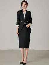春夏用 ビジネススタイルの黒いワンピーススーツ【ジャケット・膝丈スカート】【通勤・面接に最適】（セットアップ対応）
