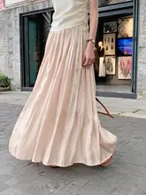 シャンパンカラー サテンミディスカート【女性用・ドレープ感・Aライン】