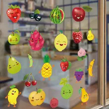カラフルなフルーツと野菜の静電気ガラスステッカー【透明デコレーション・冷蔵庫やキャビネット用】
